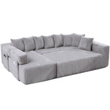 Light Gray Corduroy Modular U Shaped Three Piece Corner Sectional With Console And Toss Pillows - HomeRoots - Flyclothing LLC