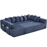 Blue Corduroy Modular U Shaped Three Piece Corner Sectional With Console And Toss Pillows - HomeRoots - Flyclothing LLC