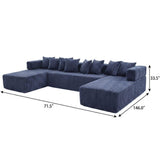 Blue Corduroy Modular U Shaped Three Piece Corner Sectional With Console And Toss Pillows - HomeRoots - Flyclothing LLC