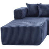 Blue Corduroy Modular U Shaped Three Piece Corner Sectional With Console And Toss Pillows - HomeRoots - Flyclothing LLC