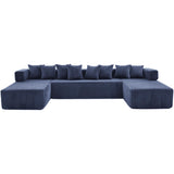 Blue Corduroy Modular U Shaped Three Piece Corner Sectional With Console And Toss Pillows - HomeRoots - Flyclothing LLC