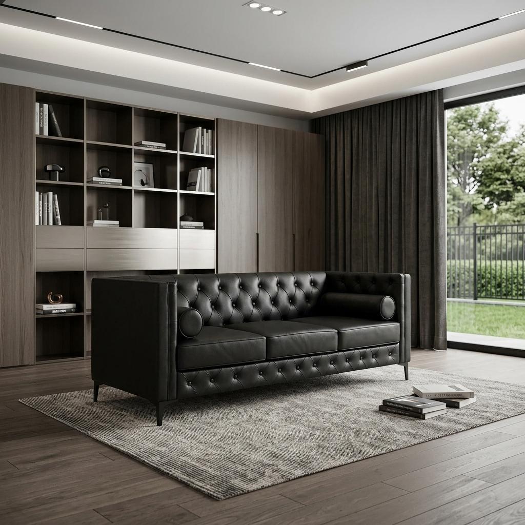 79" Black Faux Leather Sofa - HomeRoots - Flyclothing LLC