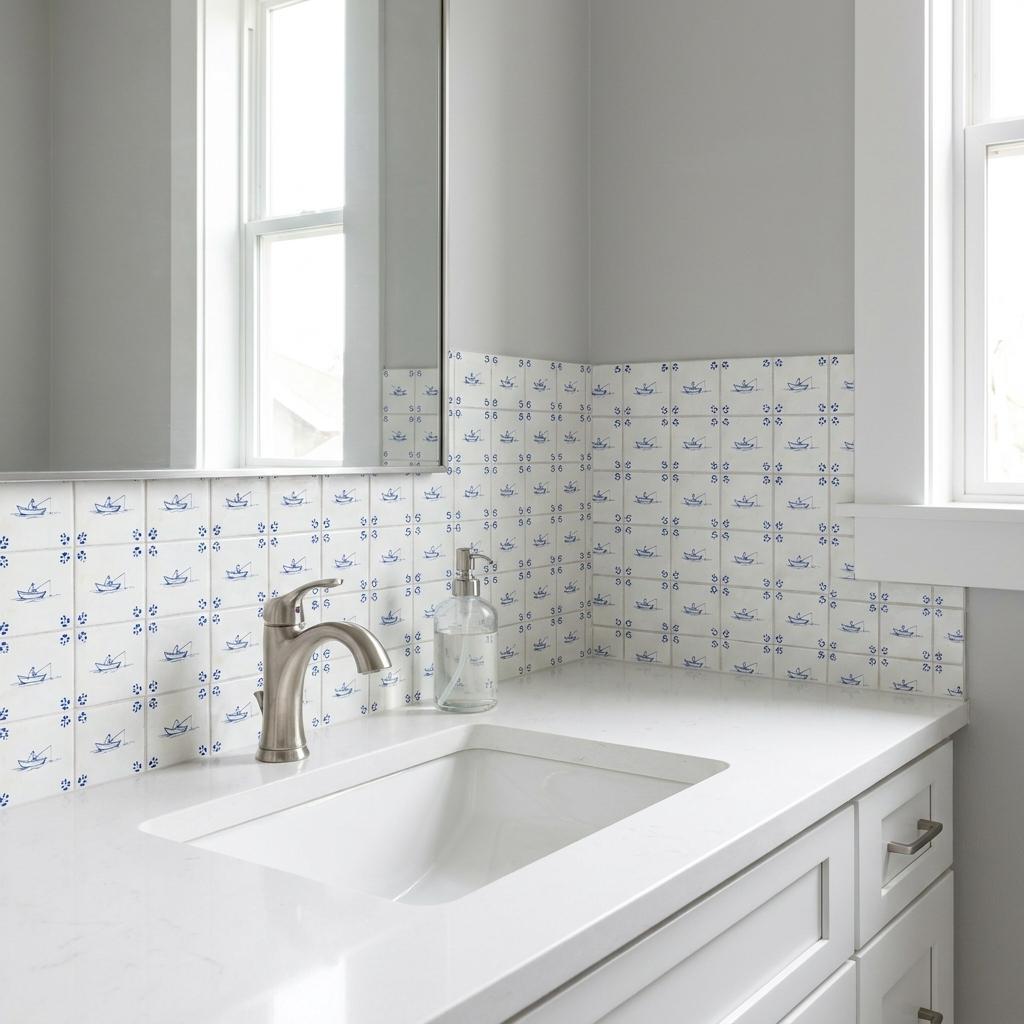 4" x 4" Blue Vinyl Arabesque Peel And Stick Removable Tiles - HomeRoots - Flyclothing LLC