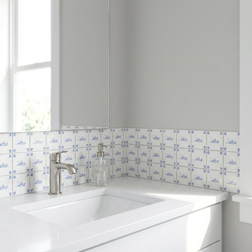 5" x 5" Blue Vinyl Arabesque Peel And Stick Removable Tiles - HomeRoots - Flyclothing LLC