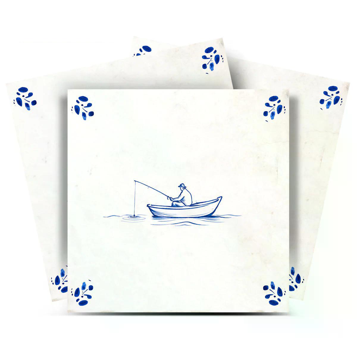 5" x 5" Blue Vinyl Arabesque Peel And Stick Removable Tiles - HomeRoots - Flyclothing LLC