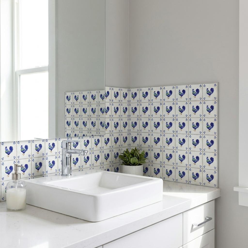 4" x 4" Blue Vinyl Arabesque Peel And Stick Removable Tiles - HomeRoots - Flyclothing LLC
