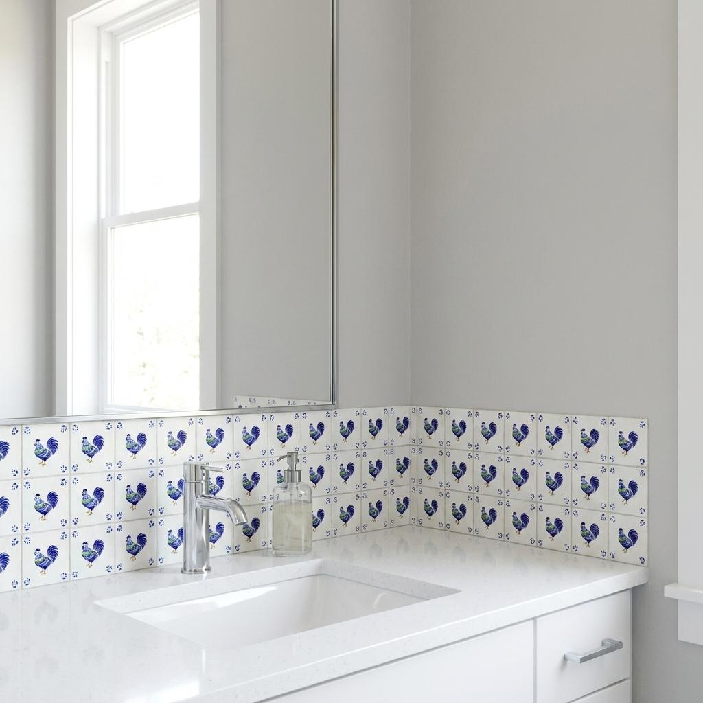 6" x 6" Blue Vinyl Arabesque Peel And Stick Removable Tiles - HomeRoots - Flyclothing LLC