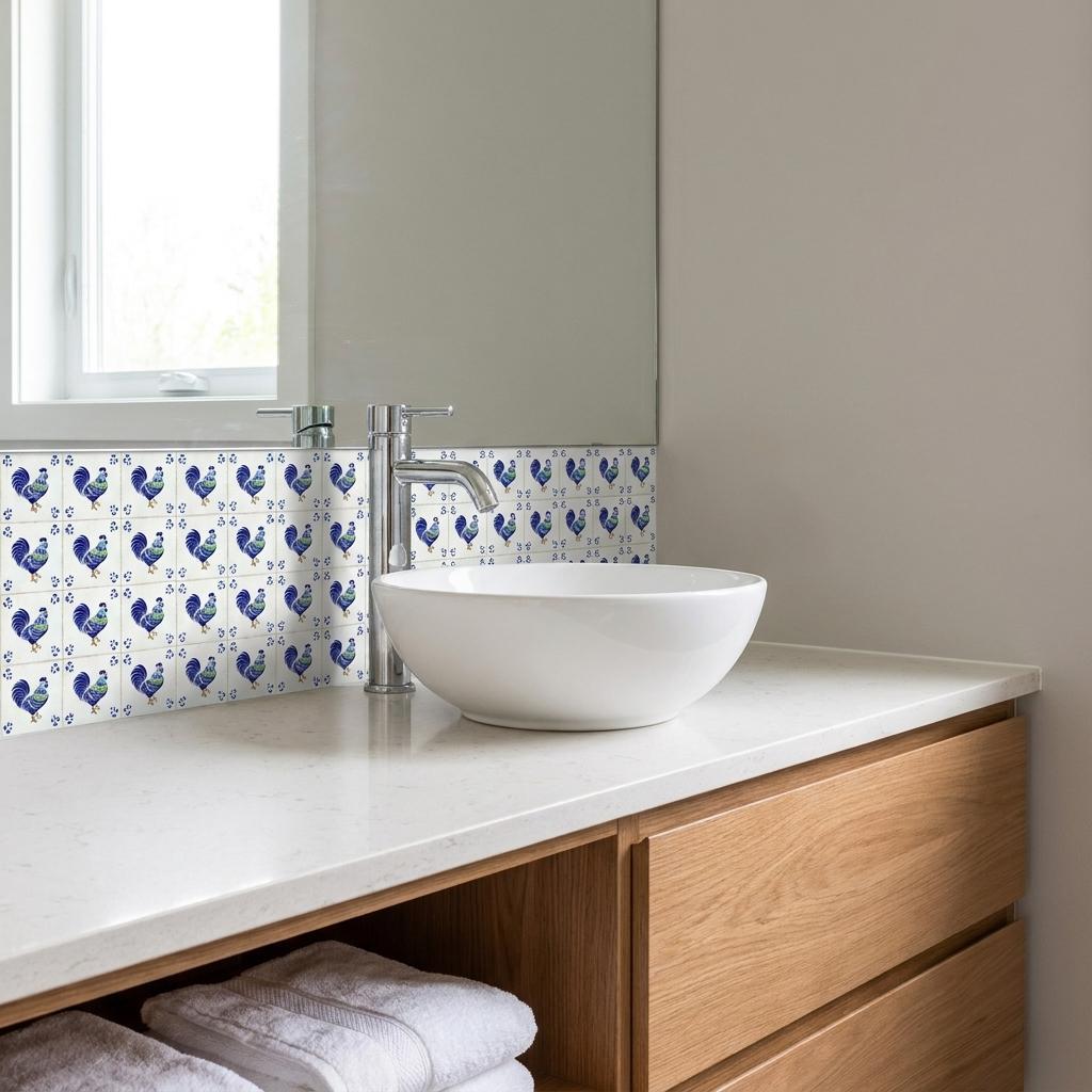 8" x 8" Blue Vinyl Arabesque Peel And Stick Removable Tiles - HomeRoots - Flyclothing LLC