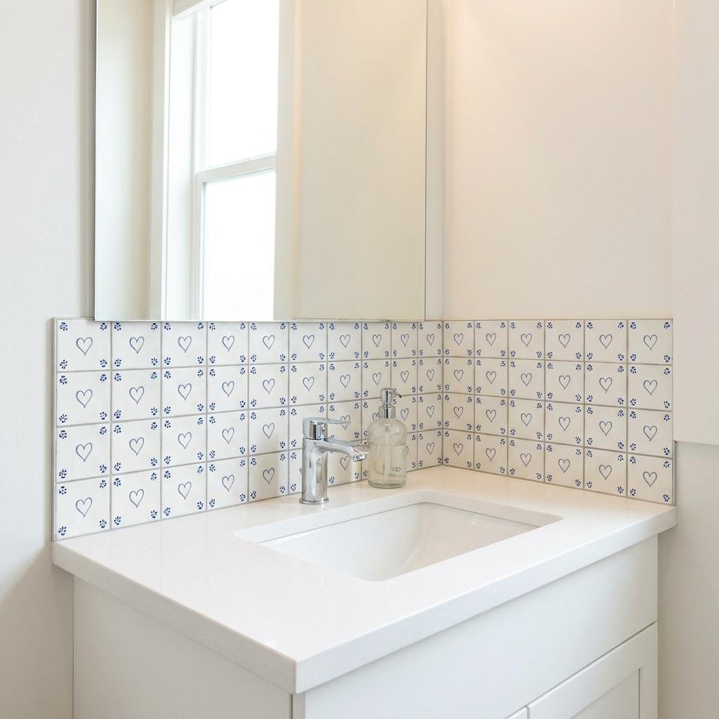 4" x 4" Blue Vinyl Arabesque Peel And Stick Removable Tiles - HomeRoots - Flyclothing LLC
