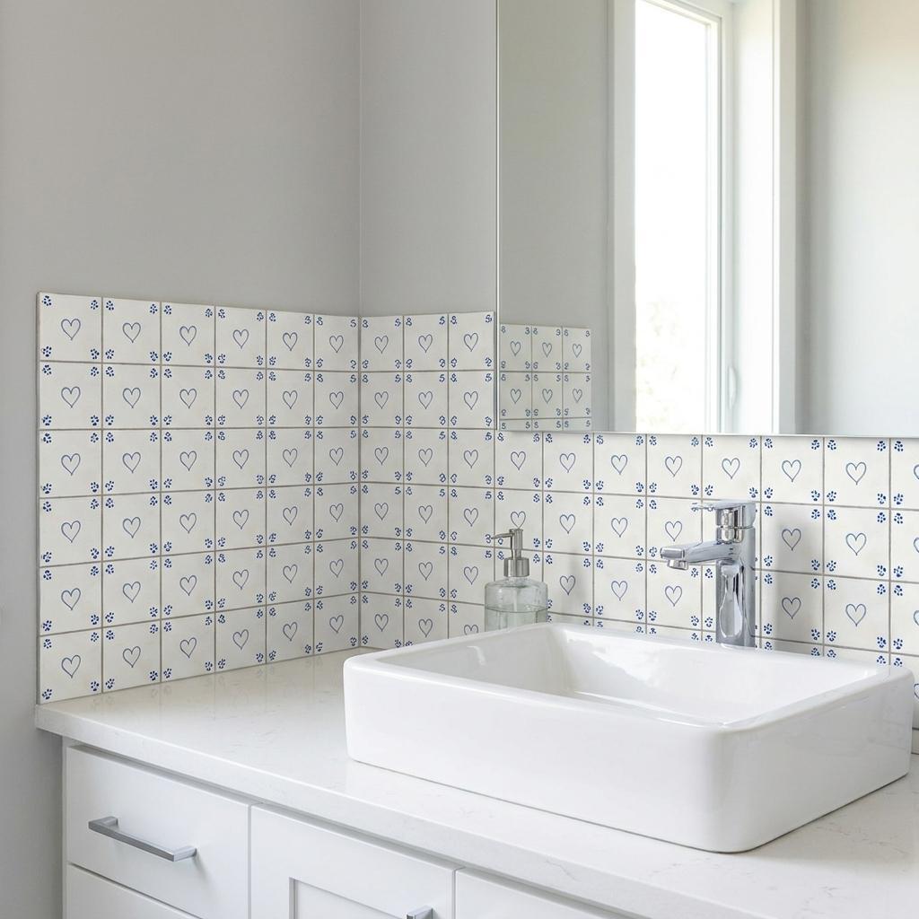 6" x 6" Blue Vinyl Arabesque Peel And Stick Removable Tiles - HomeRoots - Flyclothing LLC