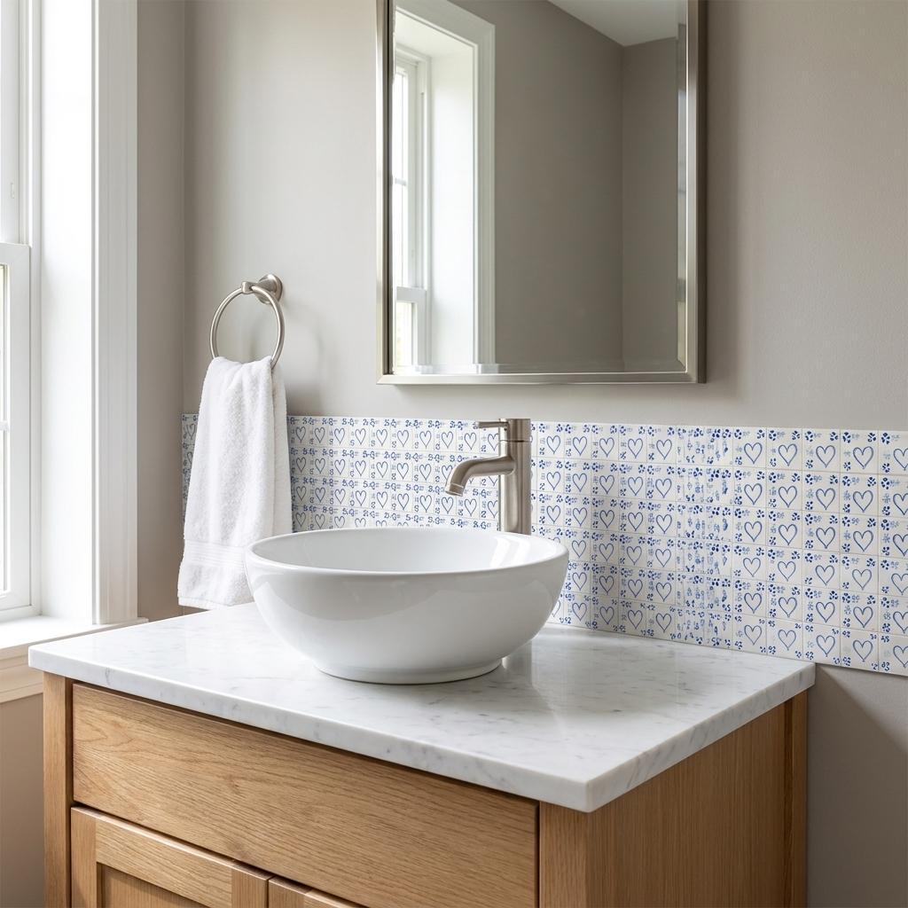 8" x 8" Blue Vinyl Arabesque Peel And Stick Removable Tiles - HomeRoots - Flyclothing LLC