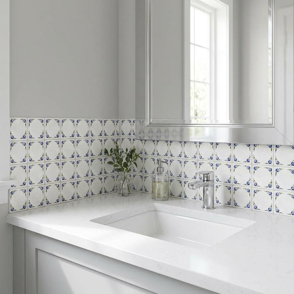 4" x 4" Blue Vinyl Arabesque Peel And Stick Removable Tiles - HomeRoots - Flyclothing LLC