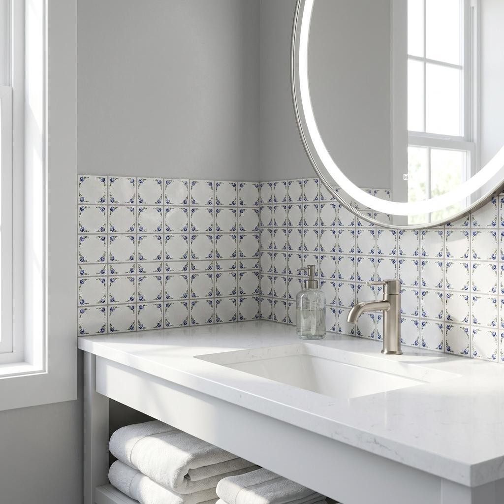5" x 5" Blue Vinyl Arabesque Peel And Stick Removable Tiles - HomeRoots - Flyclothing LLC