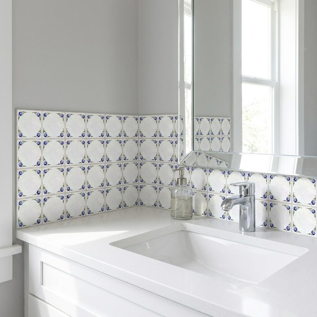 6" x 6" Blue Vinyl Arabesque Peel And Stick Removable Tiles - HomeRoots - Flyclothing LLC