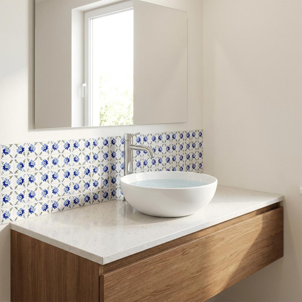 8" x 8" Blue Vinyl Arabesque Peel And Stick Removable Tiles - HomeRoots - Flyclothing LLC