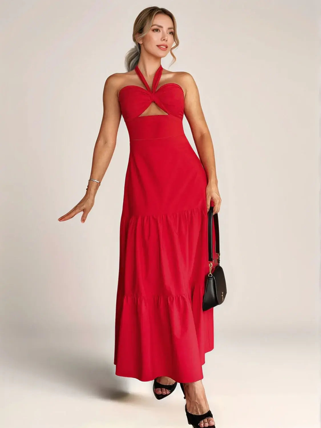Twist Front Cutout Tiered Maxi Dress - Trendsi - Flyclothing LLC
