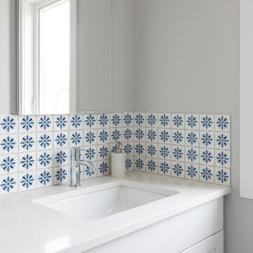 6" x 6" Blue Vinyl Arabesque Peel And Stick Removable Tiles - HomeRoots - Flyclothing LLC
