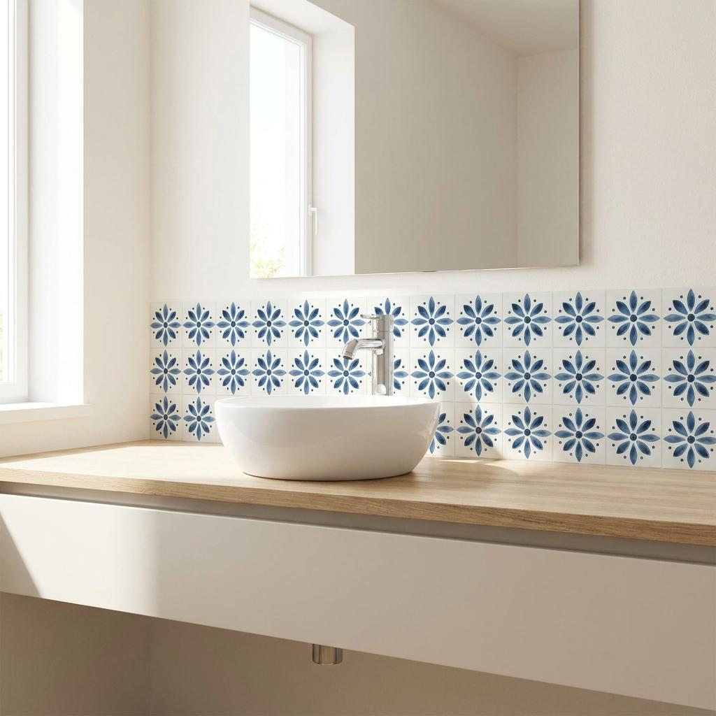 8" x 8" Blue Vinyl Arabesque Peel And Stick Removable Tiles - HomeRoots - Flyclothing LLC