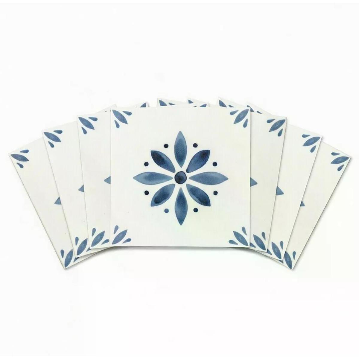 8" x 8" Blue Vinyl Arabesque Peel And Stick Removable Tiles - HomeRoots - Flyclothing LLC