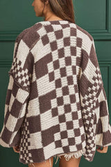Checkered Open Front Long Sleeve Cardigan - Trendsi - Flyclothing LLC