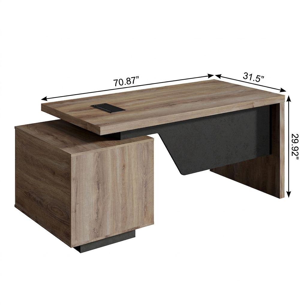 71" Walnut Wood Pedestal Executive Desk With Two Drawers - HomeRoots - Flyclothing LLC