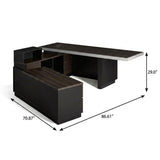87" Black Wood Pedestal Executive Desk With Two Drawers Built in Lighting - HomeRoots - Flyclothing LLC