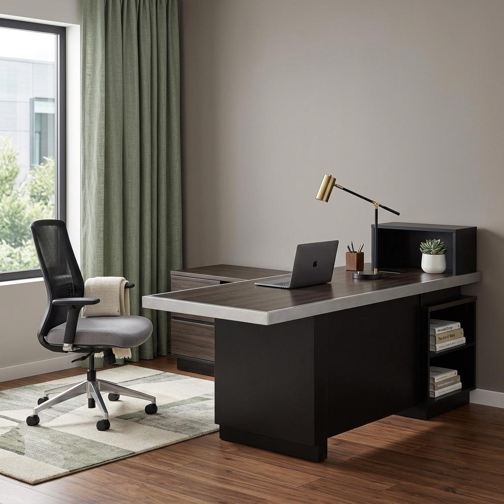 87" Black Wood Pedestal Executive Desk With Two Drawers Built in Lighting - HomeRoots - Flyclothing LLC