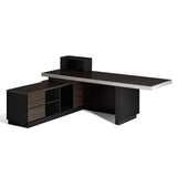 87" Black Wood Pedestal Executive Desk With Two Drawers Built in Lighting - HomeRoots - Flyclothing LLC