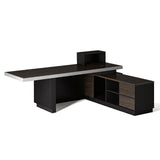 79" Black Wood Pedestal Executive Desk With And Two Drawers Built in Lighting - HomeRoots - Flyclothing LLC