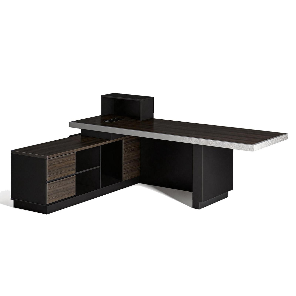 79" Black Wood Pedestal Executive Desk With And Two Drawers Built in Lighting - HomeRoots - Flyclothing LLC