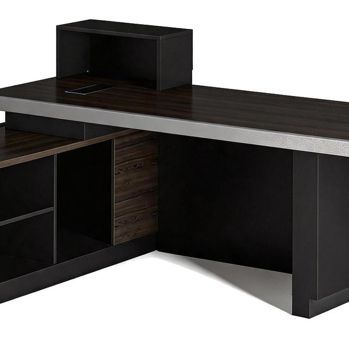 79" Black Wood Pedestal Executive Desk With And Two Drawers Built in Lighting - HomeRoots - Flyclothing LLC