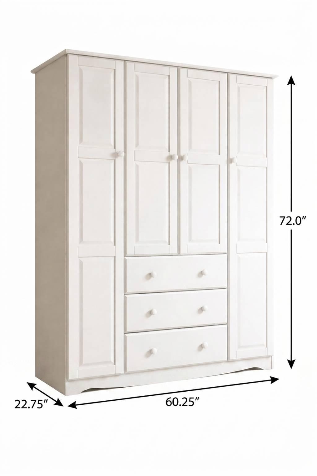 72" White Solid Wood Four Door Three Drawer Combo Dresser - HomeRoots - Flyclothing LLC