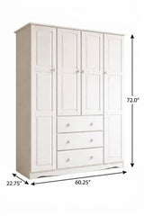 72" White Solid Wood Four Door Three Drawer Combo Dresser - HomeRoots - Flyclothing LLC