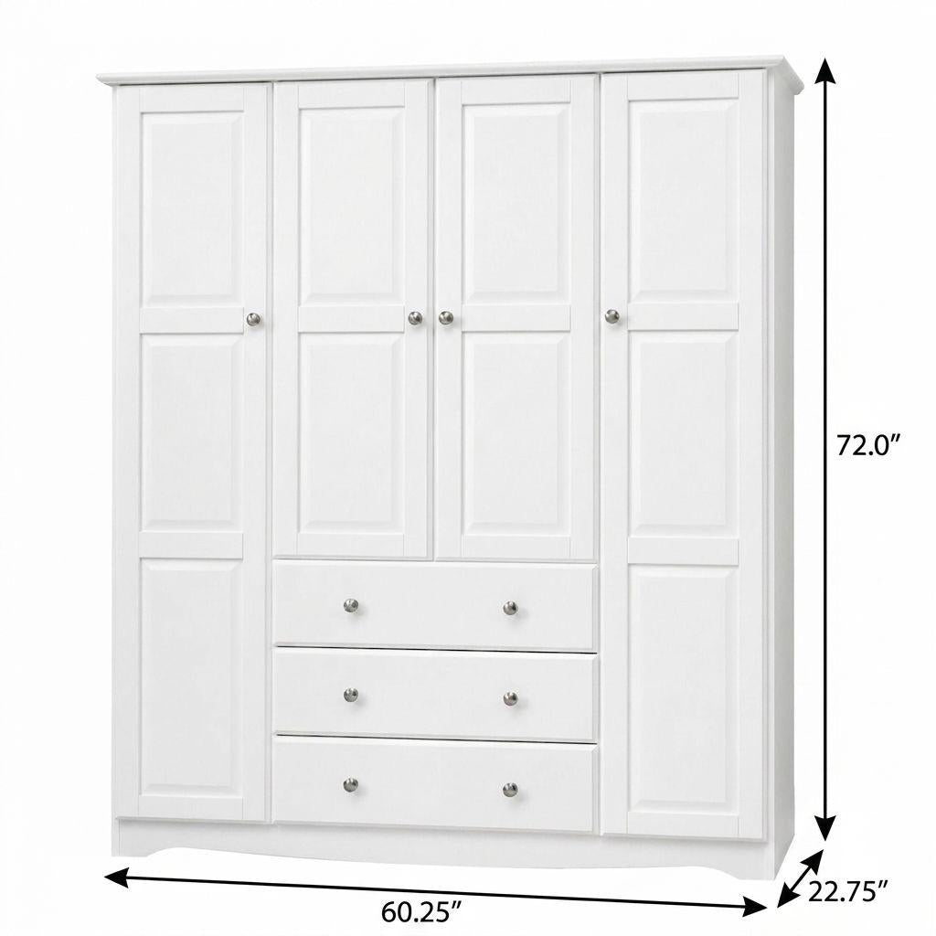 72" White Solid Wood Four Door Three Drawer Combo Dresser - HomeRoots - Flyclothing LLC
