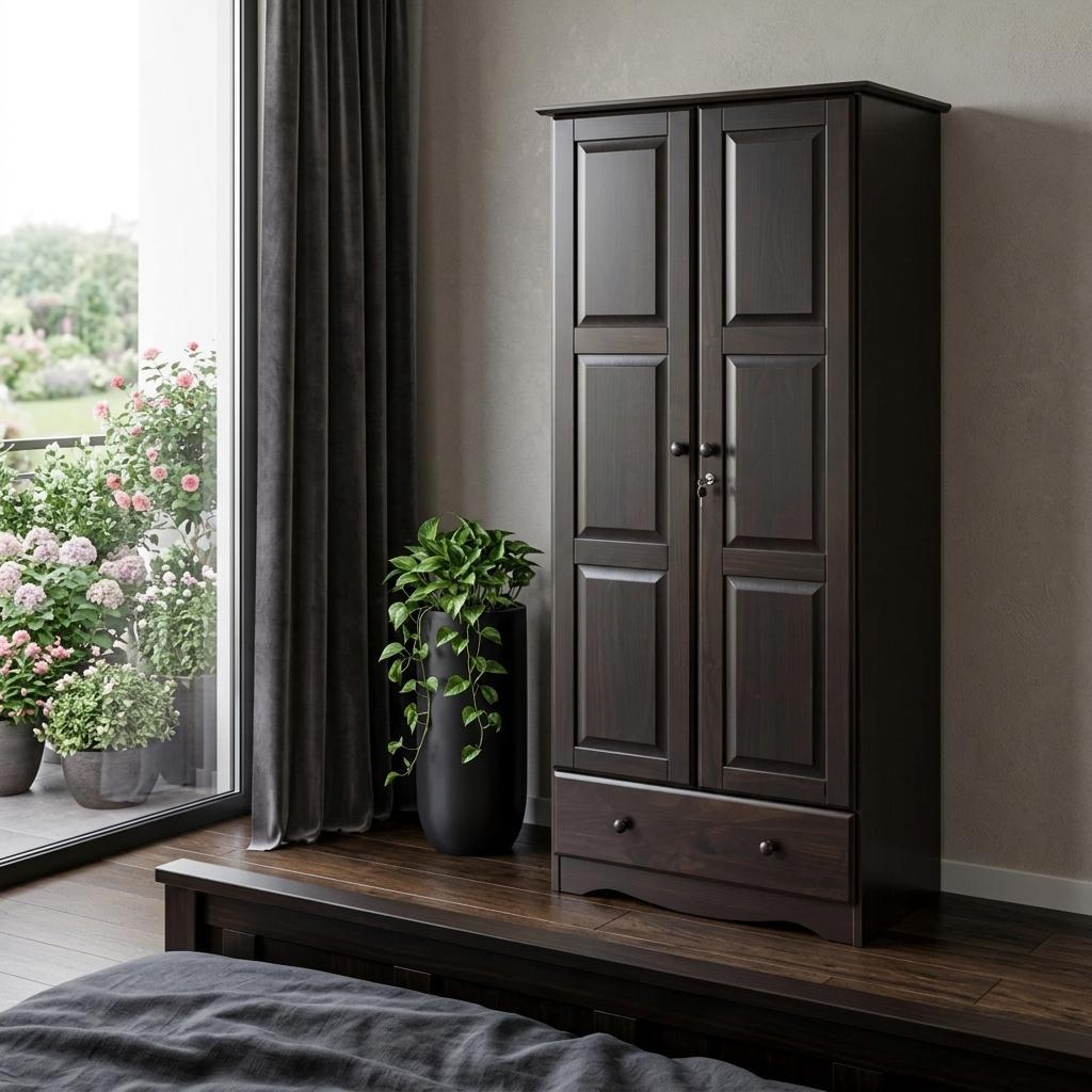 72" Dark Brown Solid Wood Two Door Single Drawer Combo Dresser - HomeRoots - Flyclothing LLC