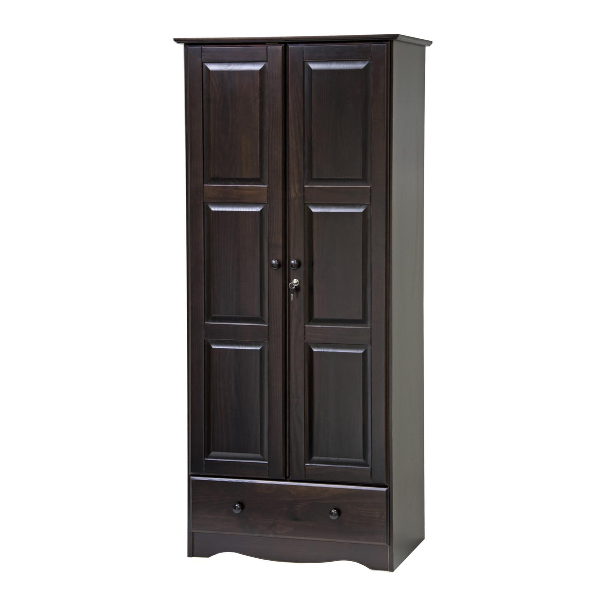 72" Dark Brown Solid Wood Two Door Single Drawer Combo Dresser - HomeRoots - Flyclothing LLC