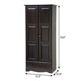 72" Dark Brown Solid Wood Two Door Single Drawer Combo Dresser - HomeRoots - Flyclothing LLC