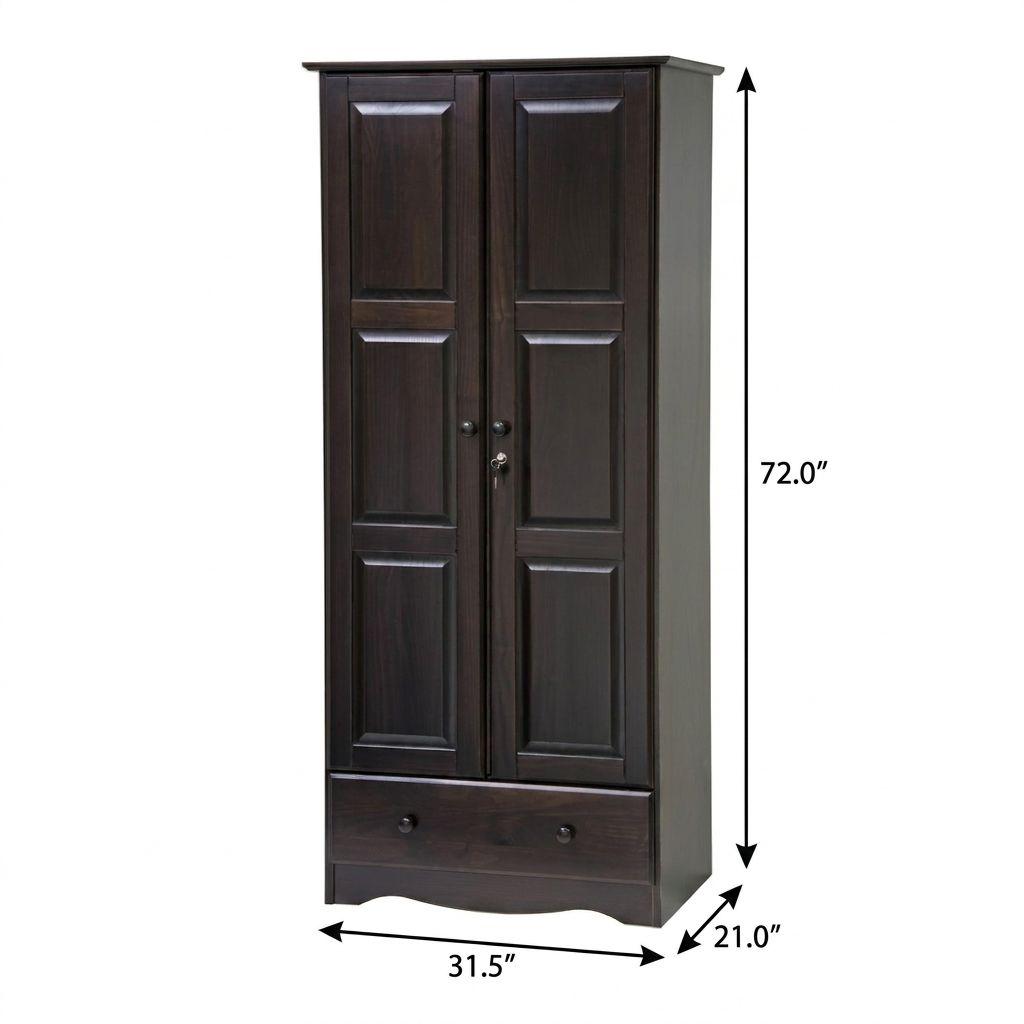 72" Dark Brown Solid Wood Two Door Single Drawer Combo Dresser - HomeRoots - Flyclothing LLC