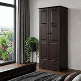 72" Espresso Solid Wood Two Door Single Drawer Combo Dresser - HomeRoots - Flyclothing LLC