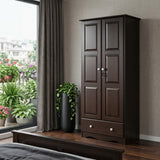 72" Dark Brown Solid Wood Two Door Single Drawer Combo Dresser - HomeRoots - Flyclothing LLC
