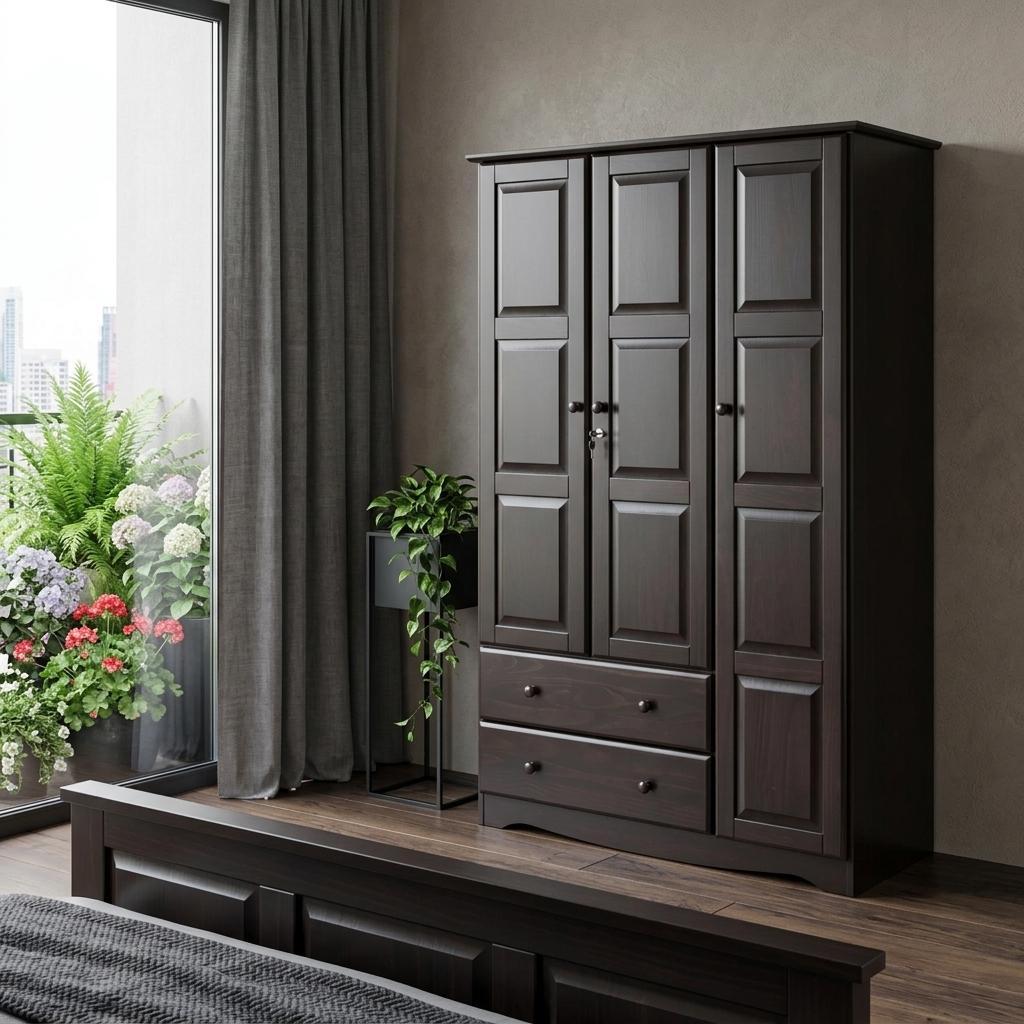 72" Dark Brown Solid Wood Three Door Two Drawer Combo Dresser - HomeRoots - Flyclothing LLC