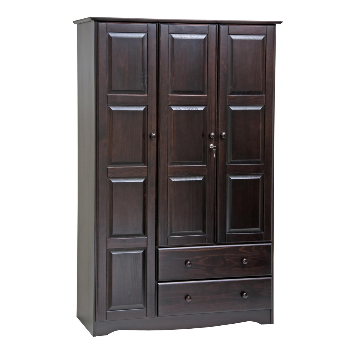 72" Dark Brown Solid Wood Three Door Two Drawer Combo Dresser - HomeRoots - Flyclothing LLC