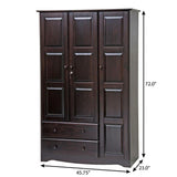 72" Dark Brown Solid Wood Three Door Two Drawer Combo Dresser - HomeRoots - Flyclothing LLC