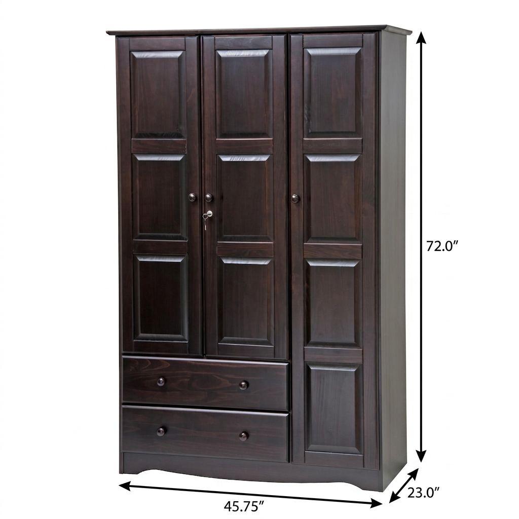 72" Dark Brown Solid Wood Three Door Two Drawer Combo Dresser - HomeRoots - Flyclothing LLC