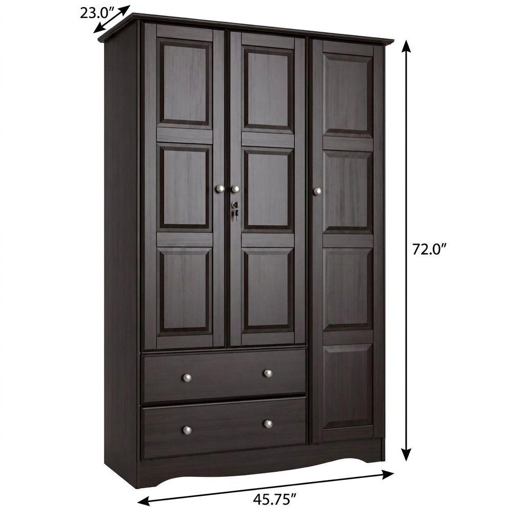 72" Dark Brown Solid Wood Three Door Two Drawer Combo Dresser - HomeRoots - Flyclothing LLC