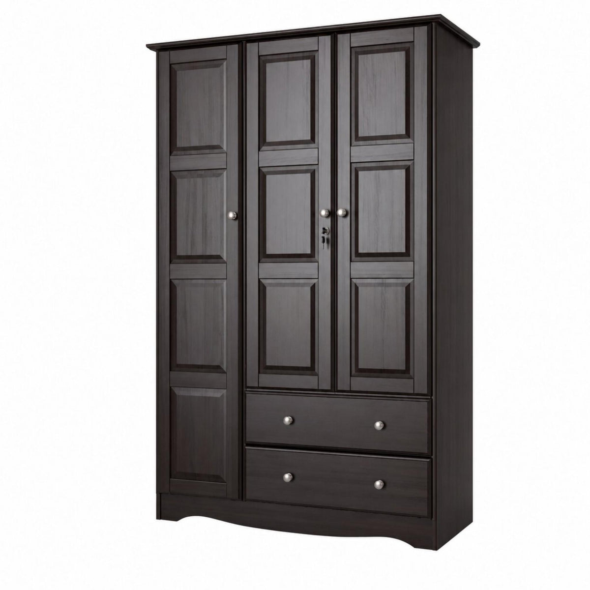 72" Dark Brown Solid Wood Three Door Two Drawer Combo Dresser - HomeRoots - Flyclothing LLC