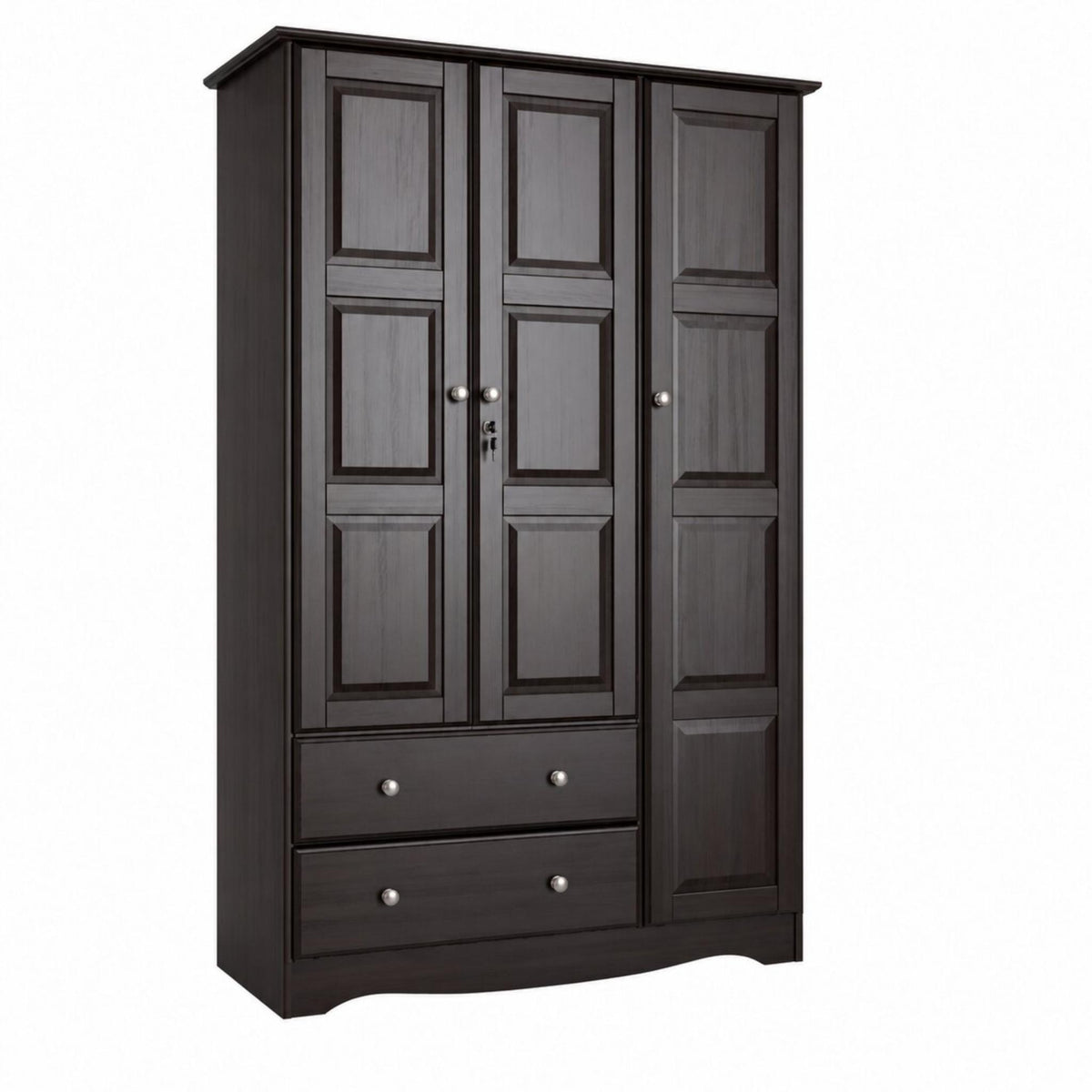 72" Dark Brown Solid Wood Three Door Two Drawer Combo Dresser - HomeRoots - Flyclothing LLC