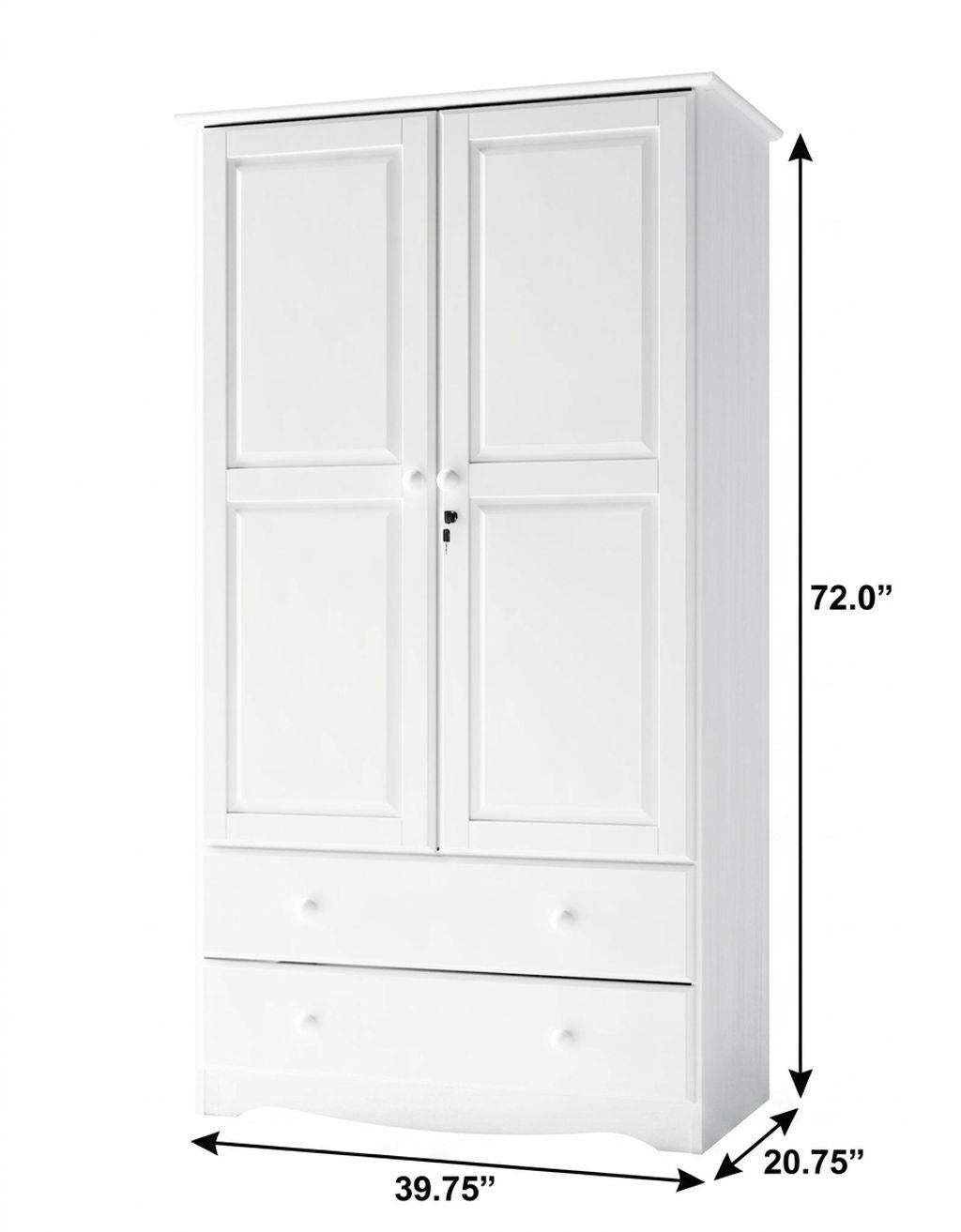 72" White Solid Wood Two Door Two Drawer Combo Dresser - HomeRoots - Flyclothing LLC