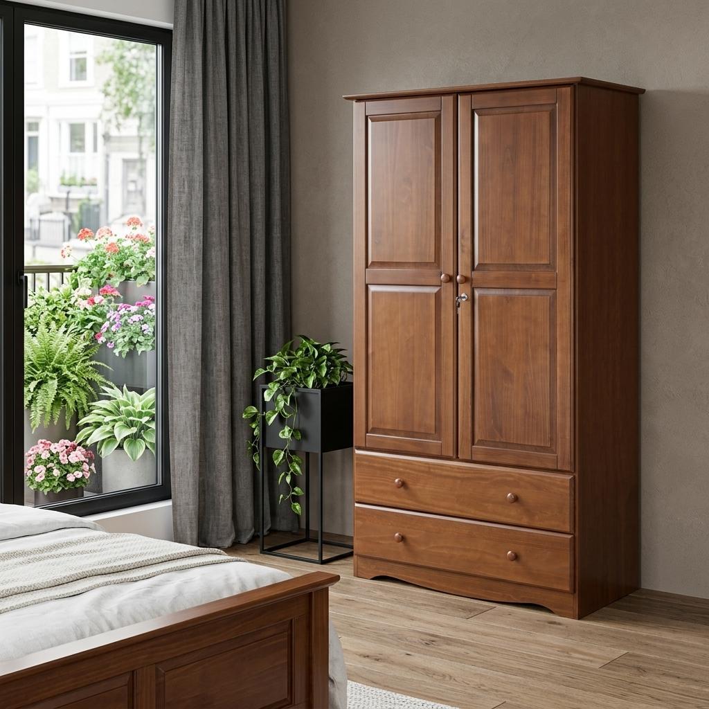 72" Coffee Solid Wood Two Door Two Drawer Combo Dresser - HomeRoots - Flyclothing LLC