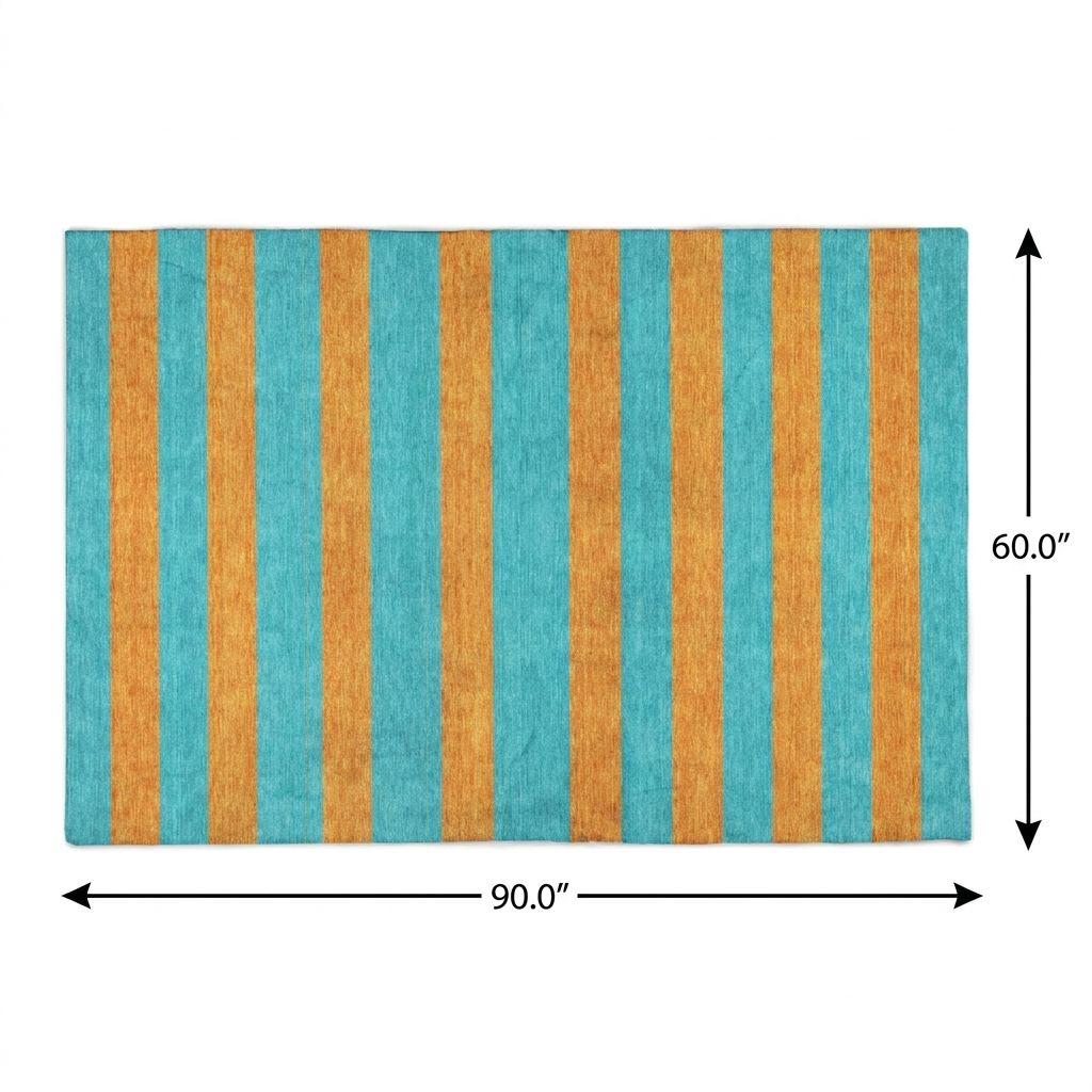 5' X 8' Aqua And Orange Striped Shag Washable Area Rug With UV Protection - HomeRoots - Flyclothing LLC